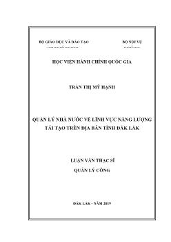 Luận văn Quản lý nhà nước về lĩnh vực năng lượng tái tạo trên địa bàn tỉnh Đắk Lắk