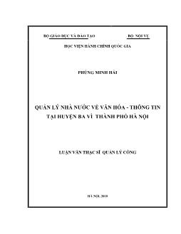 Luận văn Quản lý nhà nước về văn hóa - Thông tin tại huyện Ba Vì thành phố Hà Nội