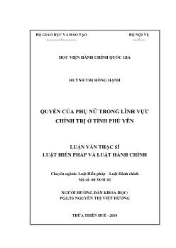 Luận văn Quyền của phụ nữ trong lĩnh vực chính trị ở tỉnh Phú Yên