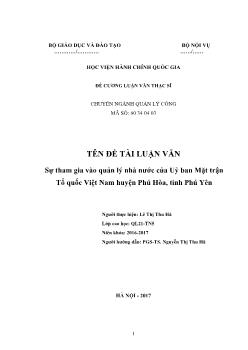 Luận văn Sự tham gia vào quản lý nhà nước của Uỷ ban Mặt trận Tổ quốc Việt Nam huyện Phú Hòa, tỉnh Phú Yên