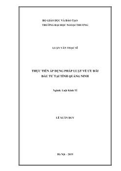 Luận văn Thực tiễn áp dụng pháp luật về ưu đãi đầu tư tại tỉnh Quảng Ninh