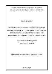 Managing the schools coordination with families in ethical, legal education for the hanoi secondary students to meet the requirements of educational innovation