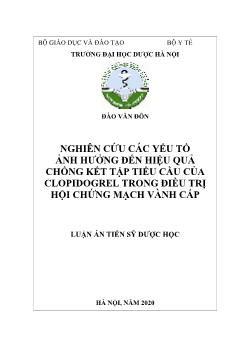 Nghiên cứu các yếu tố ảnh hưởng đến hiệu quả chống kết tập tiểu cầu của clopidogrel trong điều trị hội chứng mạch vành cấp