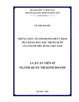 Những nhân tố ảnh hưởng đến ý định mua hàng may mặc Trung Quốc của người tiêu dùng Việt Nam