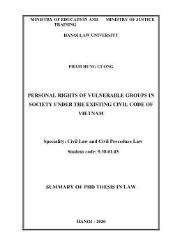 Personal rights of vulnerable groups in society under the existing civil code of Vietnam