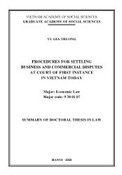 Procedures for settling business and commercial disputes at court of first instance in Vietnam today