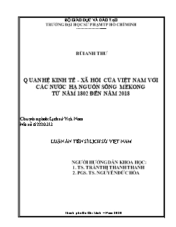 Quan hệ kinh tế - Xã hội của Việt Nam với các nước hạ nguồn sông Mekong từ năm 1802 đến năm 2018