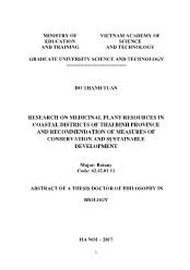 Research on medicinal plant resources in coastal districts of Thai Binh province and recommendation of measures of conservation and sustainable development