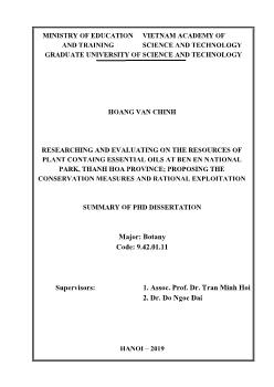 Researching and evaluating on the resources of plant containg essential oils at ben en national park, thanh hoa province; proposing the conservation measures and rational exploitation