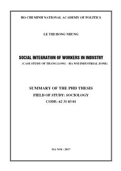 Social integration of workers in industry (case study of thang long – Ha Noi industrial zone)