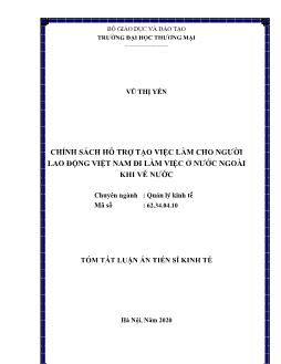 Tóm tắt Luận án Chính sách hỗ trợ tạo việc làm cho người lao động Việt Nam đi làm việc ở nước ngoài khi về nước