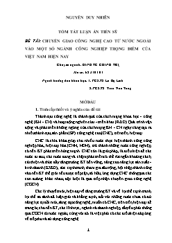 Tóm tắt Luận án Chuyển giao công nghệ cao từ nước ngoài vào một số ngành công nghiệp trọng điểm của Việt Nam hiện nay