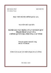 Tóm tắt Luận án Đánh giá tác động của văn bản quy phạm pháp luật của chính quyền địa phương cấp tỉnh