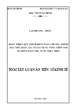 Tóm tắt Luận án Hoàn thiện quy trình kiểm toán chương trình mục tiêu quốc gia về xây dựng nông thôn mới do kiểm toán nhà nước thực hiện