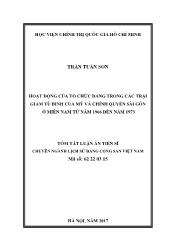 Tóm tắt Luận án Hoạt động của tổ chức đảng trong các trại giam tù binh của Mỹ và chính quyền Sài Gòn ở miền nam từ năm 1966 đến năm 1973