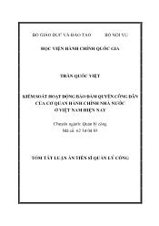 Tóm tắt Luận án Kiểm soát hoạt động bảo đảm quyền công dân của cơ quan hành chính nhà nước ở Việt Nam hiện nay