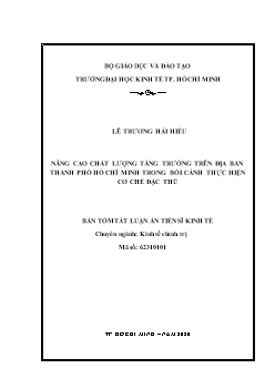 Tóm tắt Luận án Nâng cao chất lượng tăng trưởng trên địa bàn thành phố Hồ Chí Minh trong bối cảnh thực hiện cơ chế đặc thù