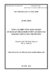 Tóm tắt Luận án Nâng cao hiệu năng mạng manet sử dụng kỹ thuật định tuyến cân bằng tải đảm bảo chất lượng truyền dẫn