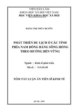 Tóm tắt Luận án Phát triển du lịch ở các tỉnh phía nam đồng bằng sông Hồng theo hướng bền vững