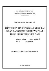 Tóm tắt Luận án Phát triển tín dụng xuất khẩu tại ngân hàng nông nghiệp và phát triển nông thôn Việt Nam