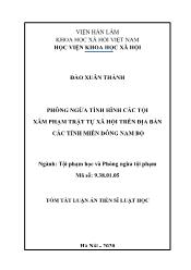 Tóm tắt Luận án Phòng ngừa tình hình các tội xâm phạm trật tự xã hội trên địa bàn các tỉnh miền đông nam bộ