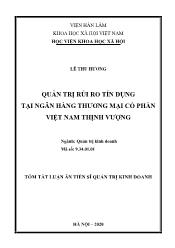 Tóm tắt Luận án Quản trị rủi ro tín dụng tại ngân hàng thương mại cổ phần Việt Nam thịnh vượng
