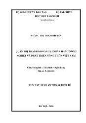 Tóm tắt Luận án Quản trị thanh khoản tại ngân hàng nông nghiệp và phát triển nông thôn Việt Nam