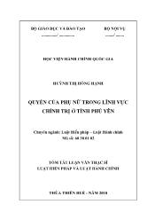 Tóm tắt Luận án Quyền của phụ nữ trong lĩnh vực chính trị ở tỉnh Phú Yên