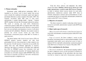 Tóm tắt Luận án Studying critical success factors for road traffic infrastructure x projects under BOT form in Vietnam