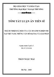 Tóm tắt Luận án Trách nhiệm xã hội của các doanh nghiệp FDI tại Việt Nam, những vấn đề đặt ra và giải pháp