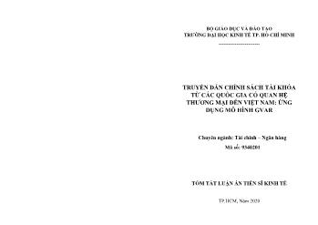 Tóm tắt Luận án Truyền dẫn chính sách tài khóa từ các quốc gia có quan hệ thương mại đến Việt Nam: Ứng dụng mô hình gvar