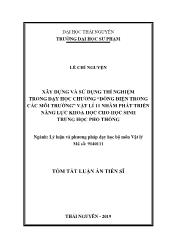 Tóm tắt Luận án Xây dựng và sử dụng thí nghiệm trong dạy học chương “dòng điện trong các môi trường” Vật lí 11 nhằm phát triển năng lực khoa học cho học sinh trung học phổ thông