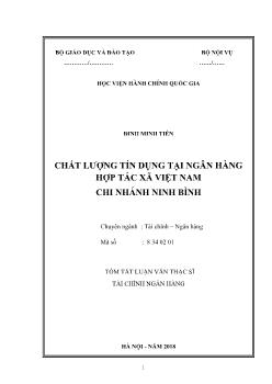 Tóm tắt Luận văn Chất lượng tín dụng tại ngân hàng hợp tác xã Việt Nam chi nhánh Ninh Bình