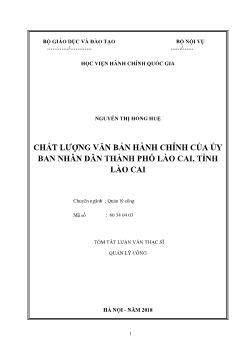 Tóm tắt Luận văn Chất lượng văn bản hành chính của ủy ban nhân dân thành phố Lào Cai, tỉnh Lào Cai