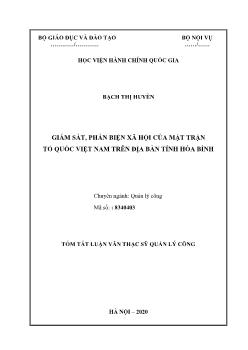 Tóm tắt Luận văn Giám sát, phản biện xã hội của mặt trận tổ quốc Việt Nam trên địa bàn tỉnh Hòa Bình