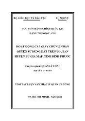 Tóm tắt Luận văn Hoạt động cấp giấy chứng nhận quyền sử dụng đất trên địa bàn huyện Bù Gia Mập, tỉnh Bình Phước