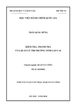 Tóm tắt Luận văn Kiểm tra, thanh tra của quản lý thị trường tỉnh Lào Cai