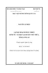 Tóm tắt Luận văn Lập kế hoạch phát triển kinh tế - Xã hội tại huyện Thủ Thừa, tỉnh Long An