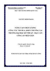 Tóm tắt Luận văn Nâng cao chất lượng công tác thi đua, khen thưởng tại trường đại học kỹ thuật - Hậu cần công an nhân dân