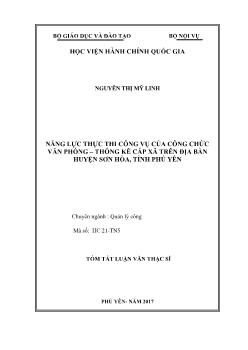 Tóm tắt Luận văn Năng lực thực thi công vụ của công chức văn phòng – Thống kê cấp xã trên địa bàn huyện Sơn Hòa, tỉnh Phú Yên