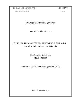 Tóm tắt Luận văn Năng lực tiếp công dân của chủ tịch ủy ban nhân dân cấp xã, huyện Ea súp, tỉnh Đắk Lắk