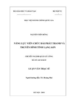 Tóm tắt Luận văn Năng lực viên chức đài phát thanh và truyền hình tỉnh Lạng Sơn