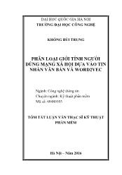 Tóm tắt Luận văn Phân loại giới tính người dùng mạng xã hội dựa vào tin nhắn văn bản và word2vec