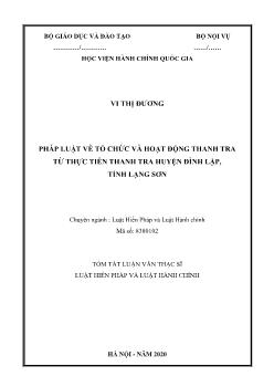 Tóm tắt Luận văn Pháp luật về tổ chức và hoạt động thanh tra từ thực tiễn thanh tra huyện Đình Lập, tỉnh Lạng Sơn