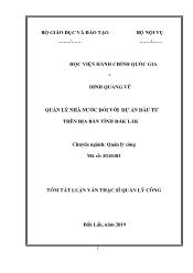 Tóm tắt Luận văn Quản lý nhà nước đối với dự án đầu tư trên địa bàn tỉnh Đắk Lắk