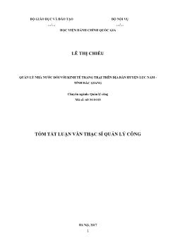Tóm tắt Luận văn Quản lý nhà nước đối với kinh tế trang trại trên địa bàn huyện Lục Nam - Tỉnh Bắc Giang