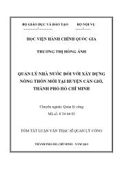 Tóm tắt Luận văn Quản lý nhà nước đối với xây dựng nông thôn mới tại huyện Cần Giờ, thành phố Hồ Chí Minh