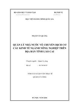 Tóm tắt Luận văn Quản lý nhà nước về chuyển dịch cơ cấu kinh tế ngành nông nghiệp trên địa bàn tỉnh Lào Cai