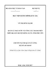 Tóm tắt Luận văn Quản lý nhà nước về công tác thanh niên trên địa bàn huyện Đồng Xuân, tỉnh Phú Yên