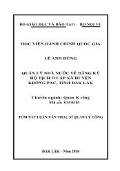 Tóm tắt Luận văn Quản lý nhà nước về đăng ký hộ tịch ở cấp xã, huyện Krông Pắc, tỉnh Đắk Lắk